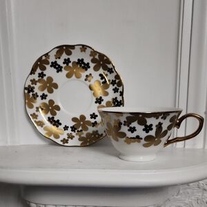 Grace's Teaware Gold Floral Teacup and Saucer Set